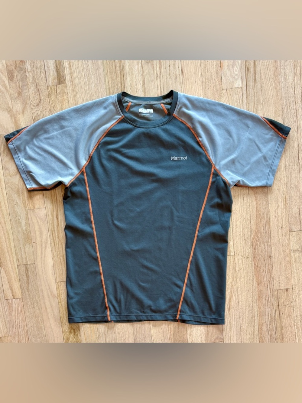 Marmot Performance Athletic Tee Gray Colorblock Orange Wicking Men’s Large L - Picture 2 of 5